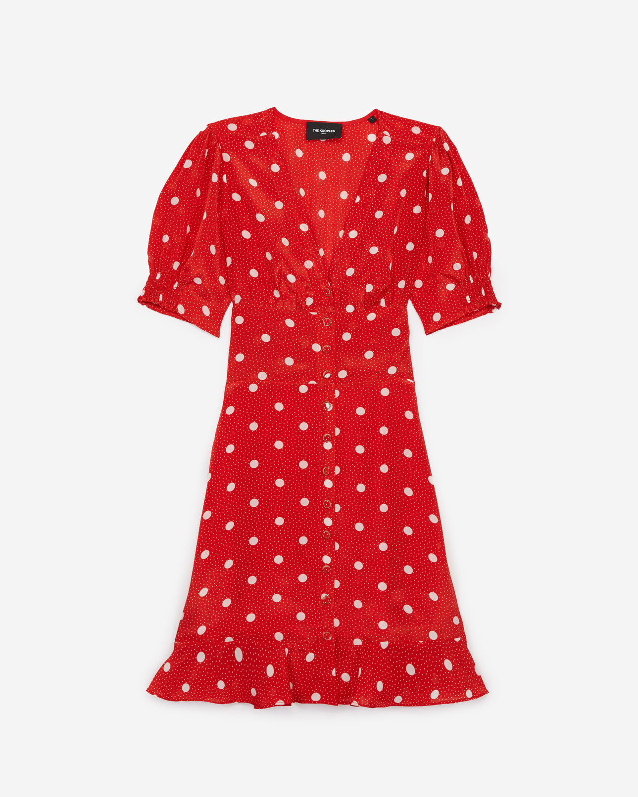 The Kooples FEMME RED / ECRU robe courte imprimée rouge à smocks