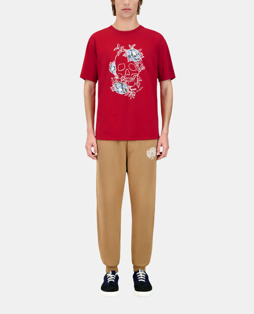 The Kooples MEN CHERRY men's red t-shirt with flower skull serigraphy