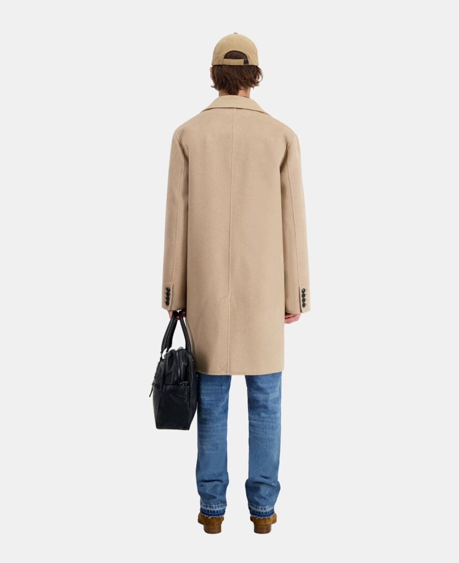 The Kooples HOMME CAMEL manteau beige long en mélange de laine