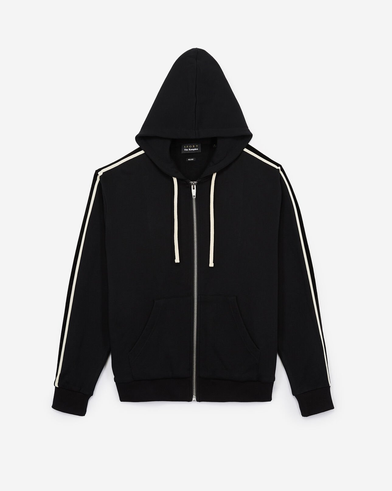 The Kooples HOMME BLACK sweat noir zippé à capuche en molleton