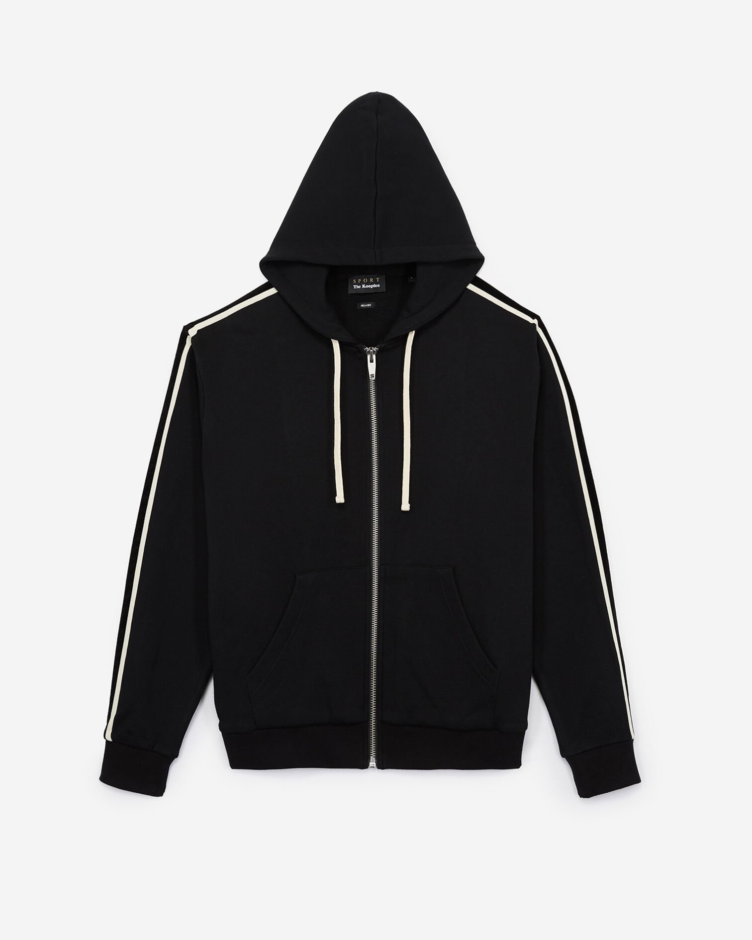 Sweat noir zippé à capuche en molleton, BLACK, hi-res image number null