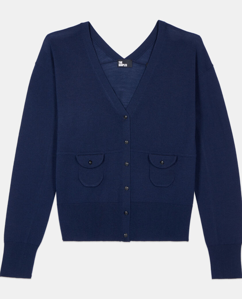 The Kooples WOMEN NAVY navy blue wool cardigan