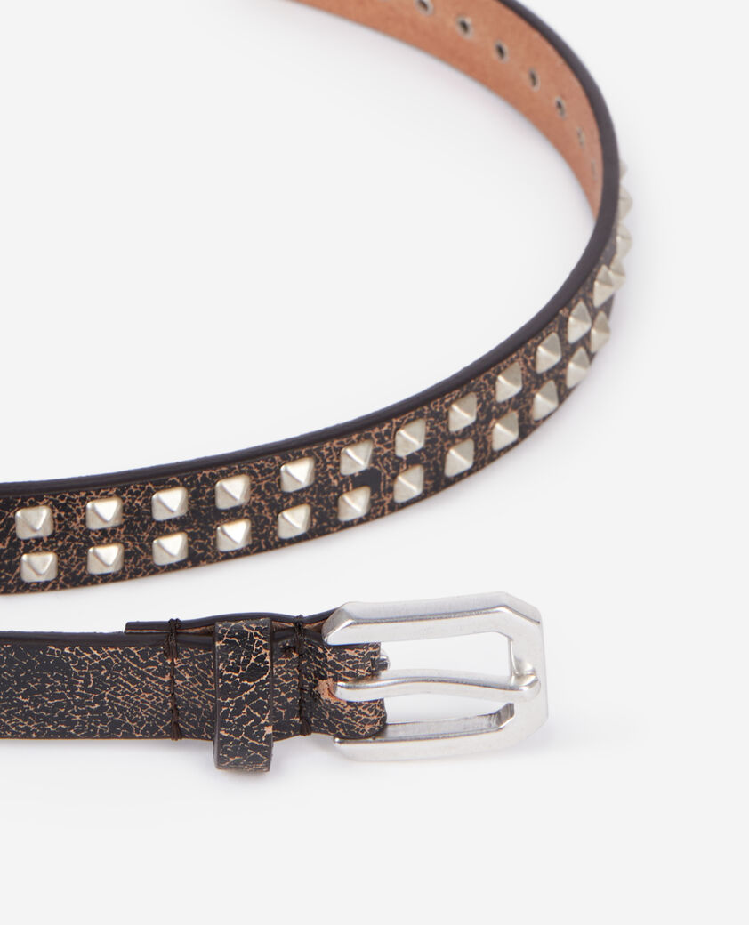 The Kooples MEN BROWN thin brown leather belt with spikes