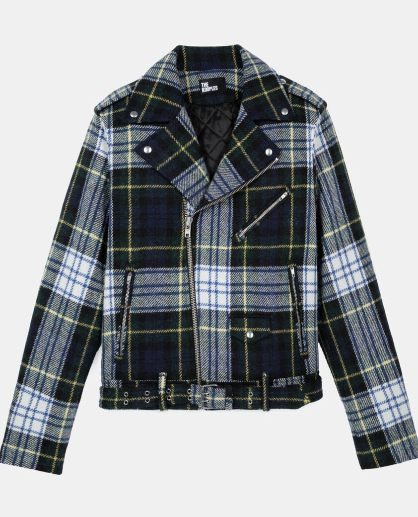 The Kooples HERREN GREEN-WHITE karierte bikerjacke aus wolle the kooples x harris tweed