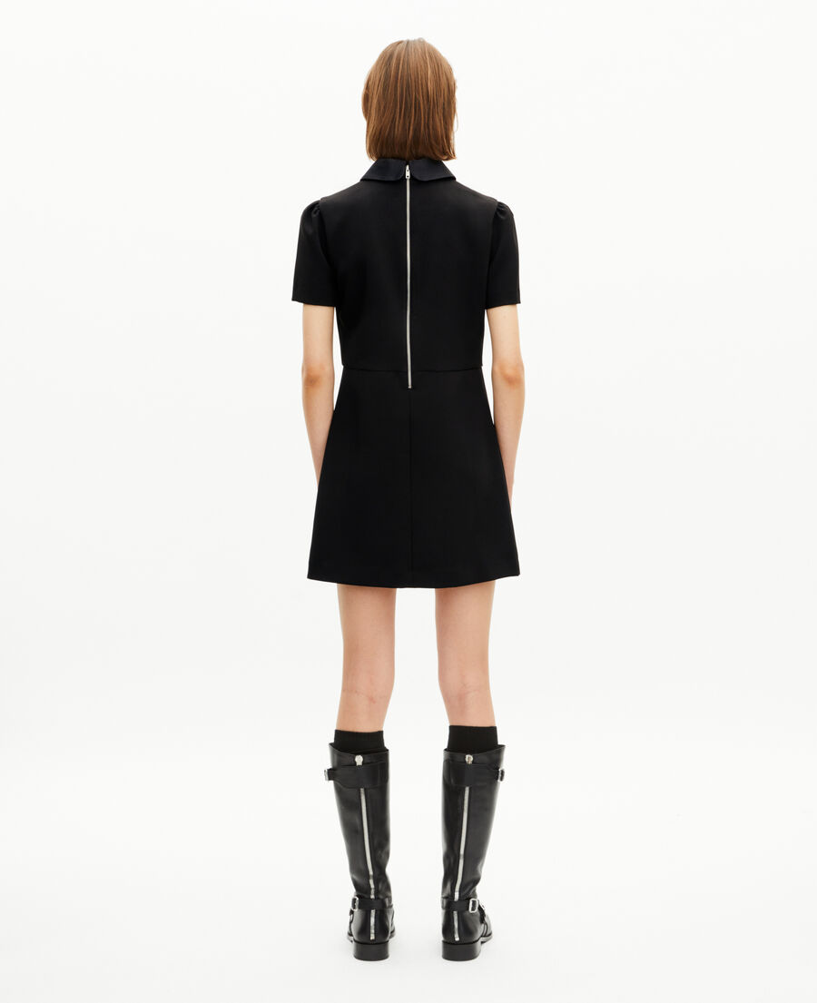 The Kooples FEMME BLACK robe courte col claudine en satin noire