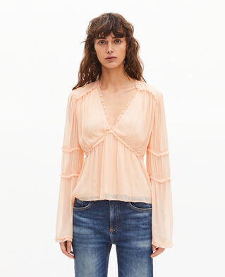 The Kooples WOMEN NUDE POUDRE top with peach ruffles