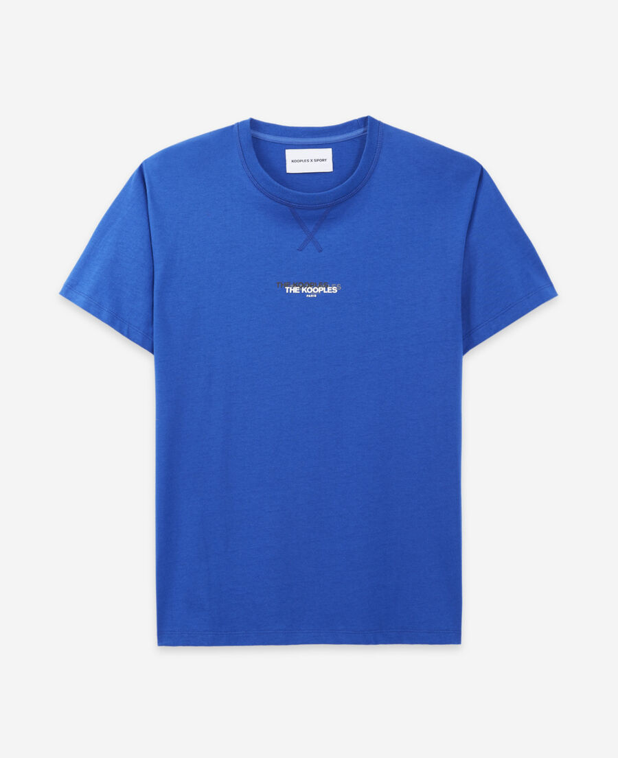 t-shirt bleu coton triple logo contrasté