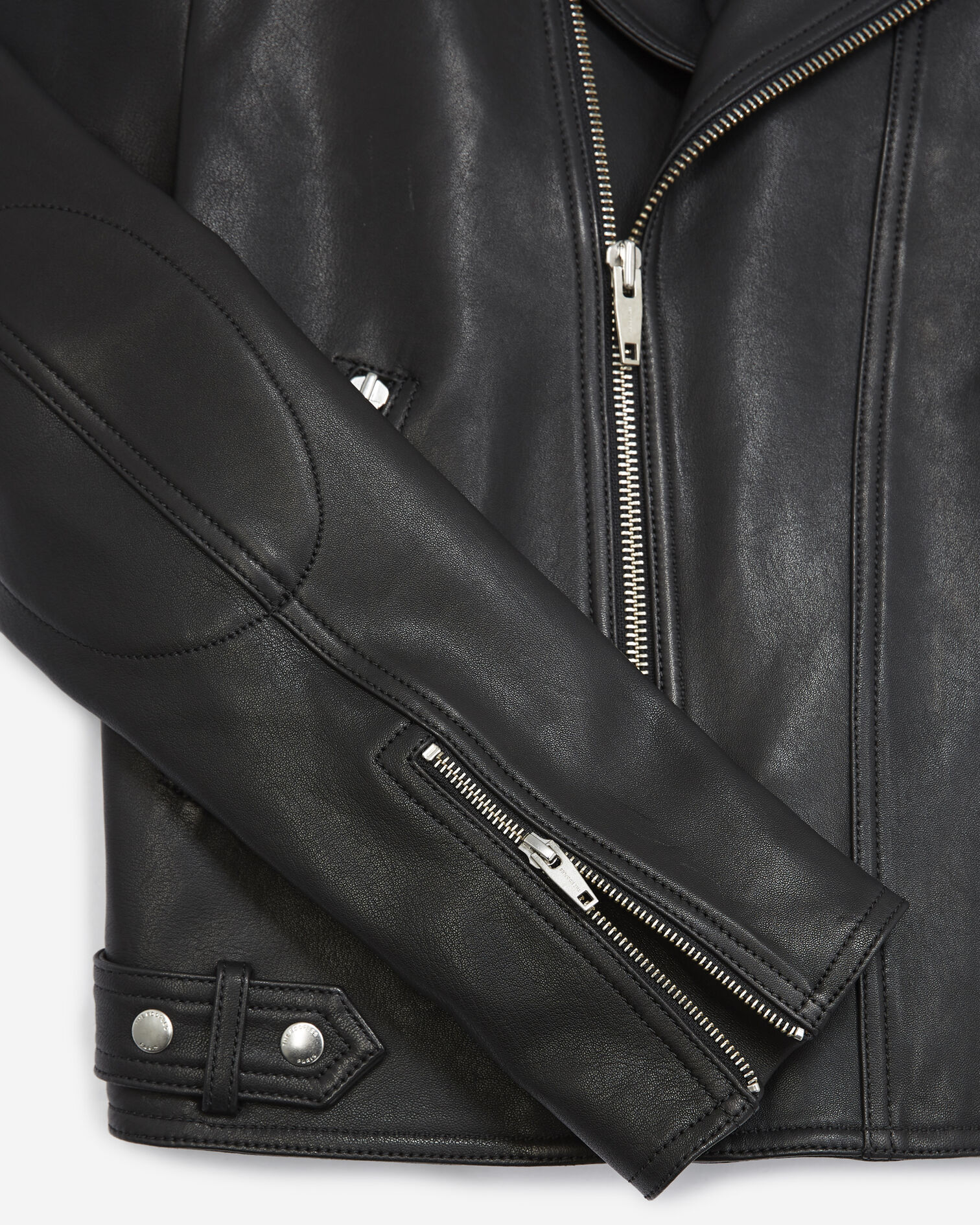 Padded black leather jacket, BLACK, hi-res image number null