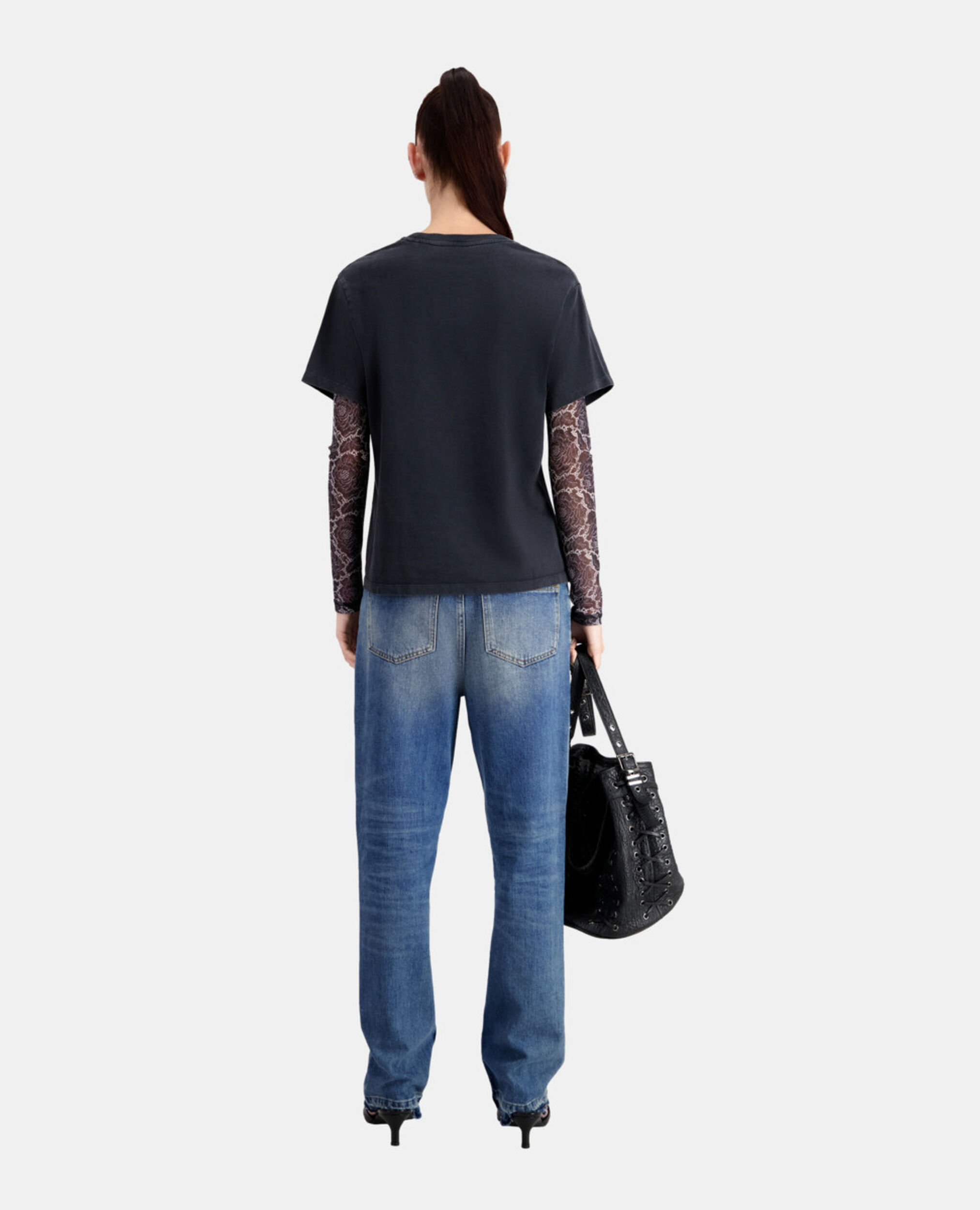 Women's black t-shirt with cobra serigraphy, BLACK BLUE, hi-res image number null