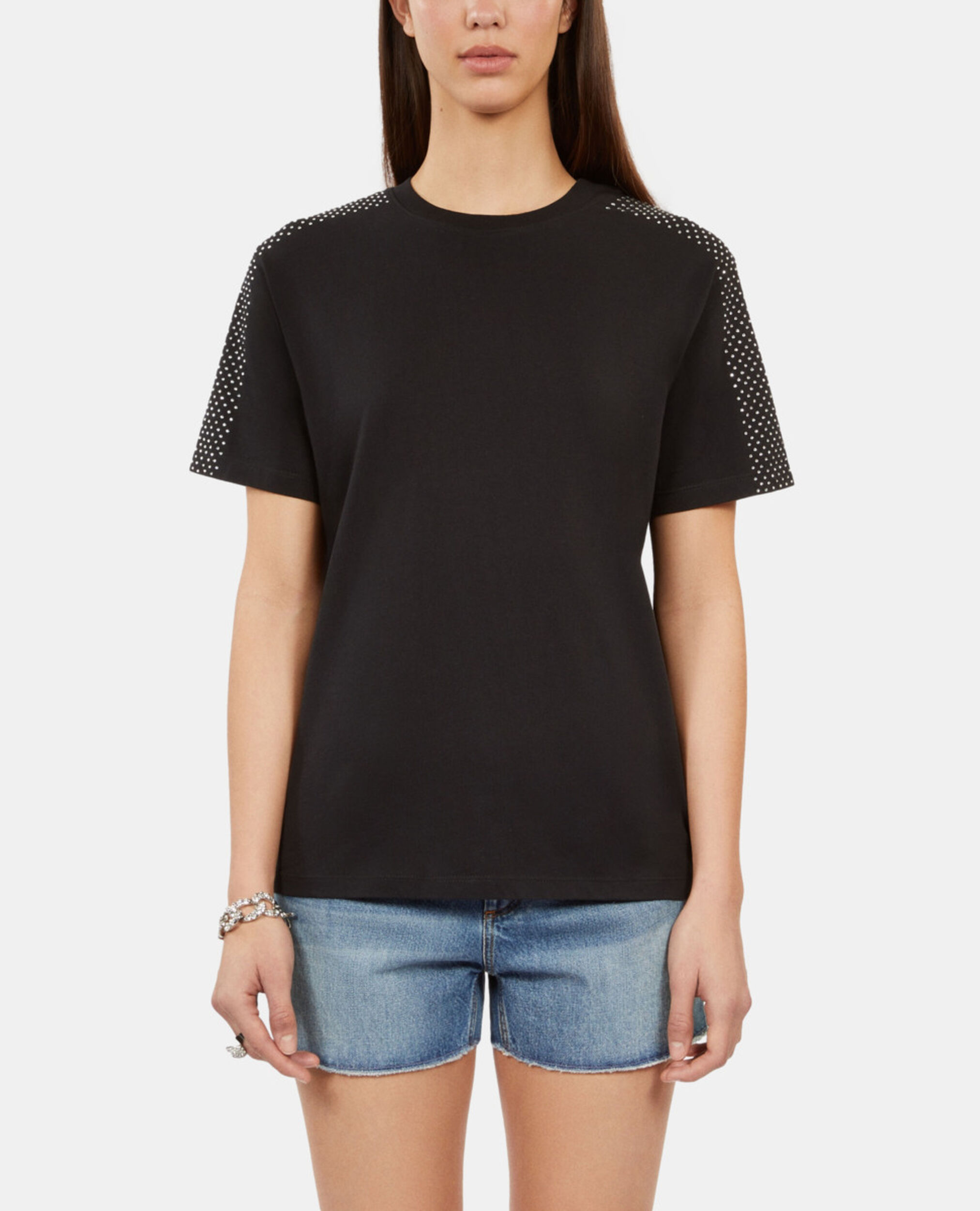 Camiseta mujer negra estrás, BLACK, hi-res image number null