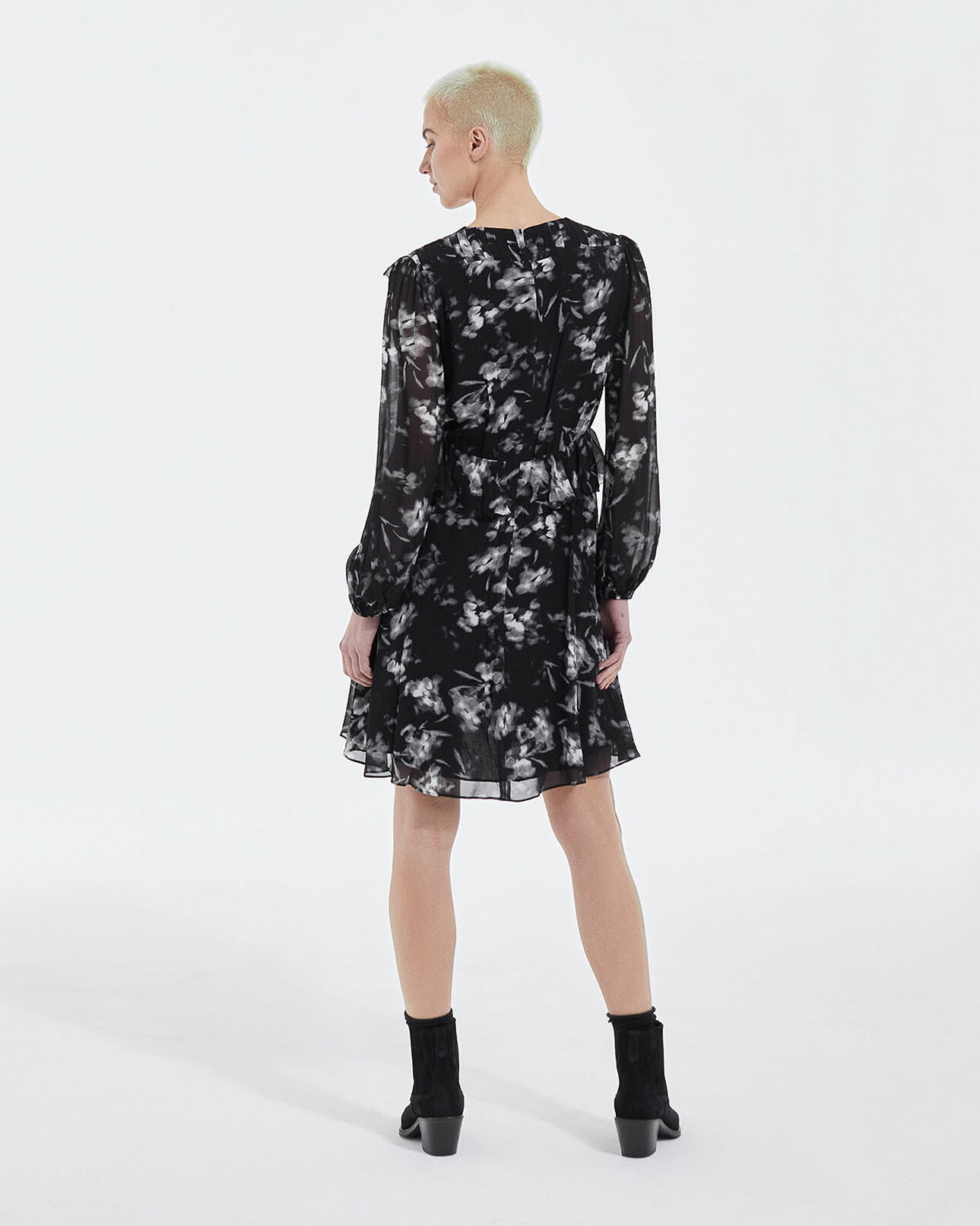 The Kooples FEMME BLACK WHITE robe courte noire imprimée à volants