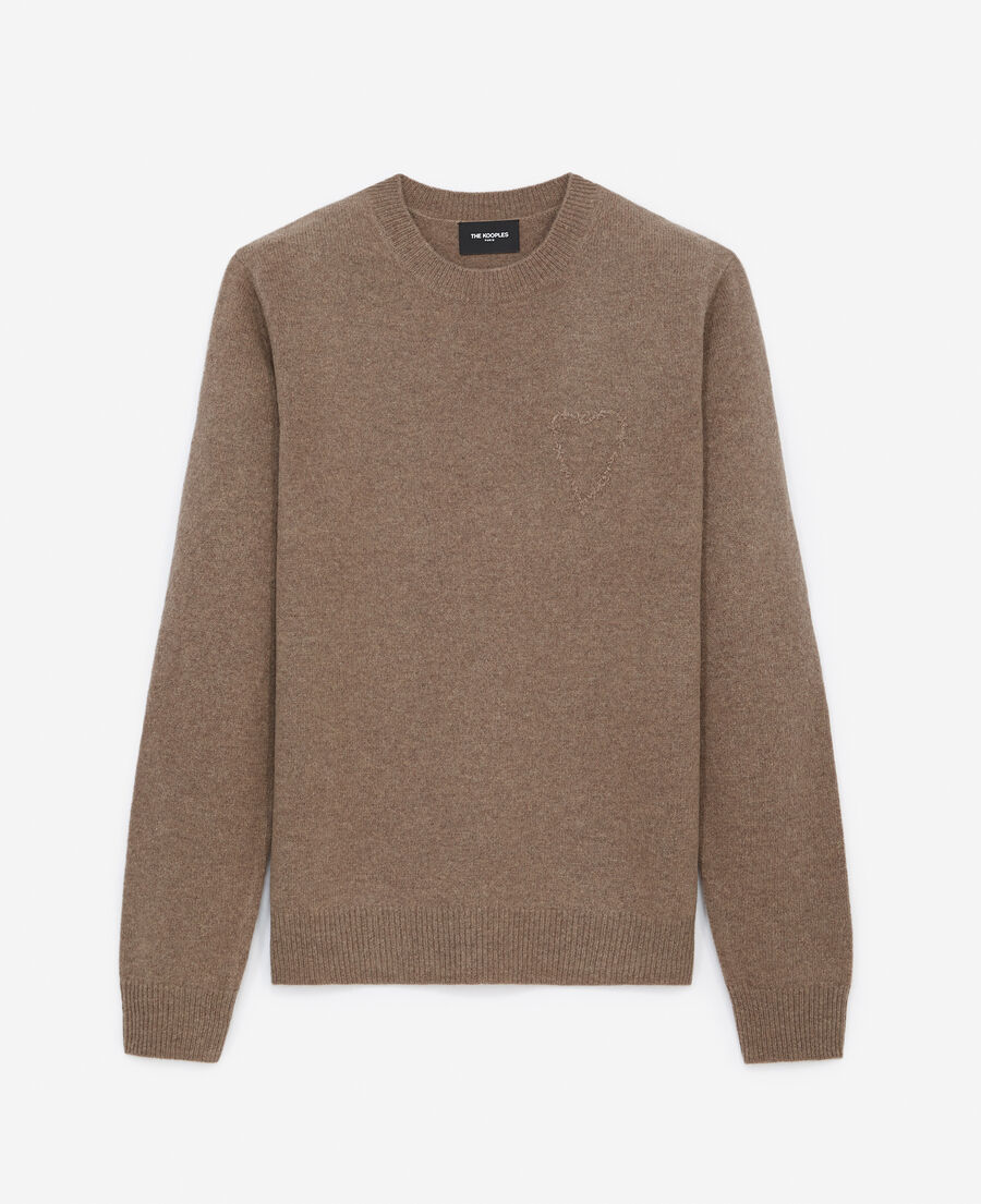 beige wool sweater with heart embroidery