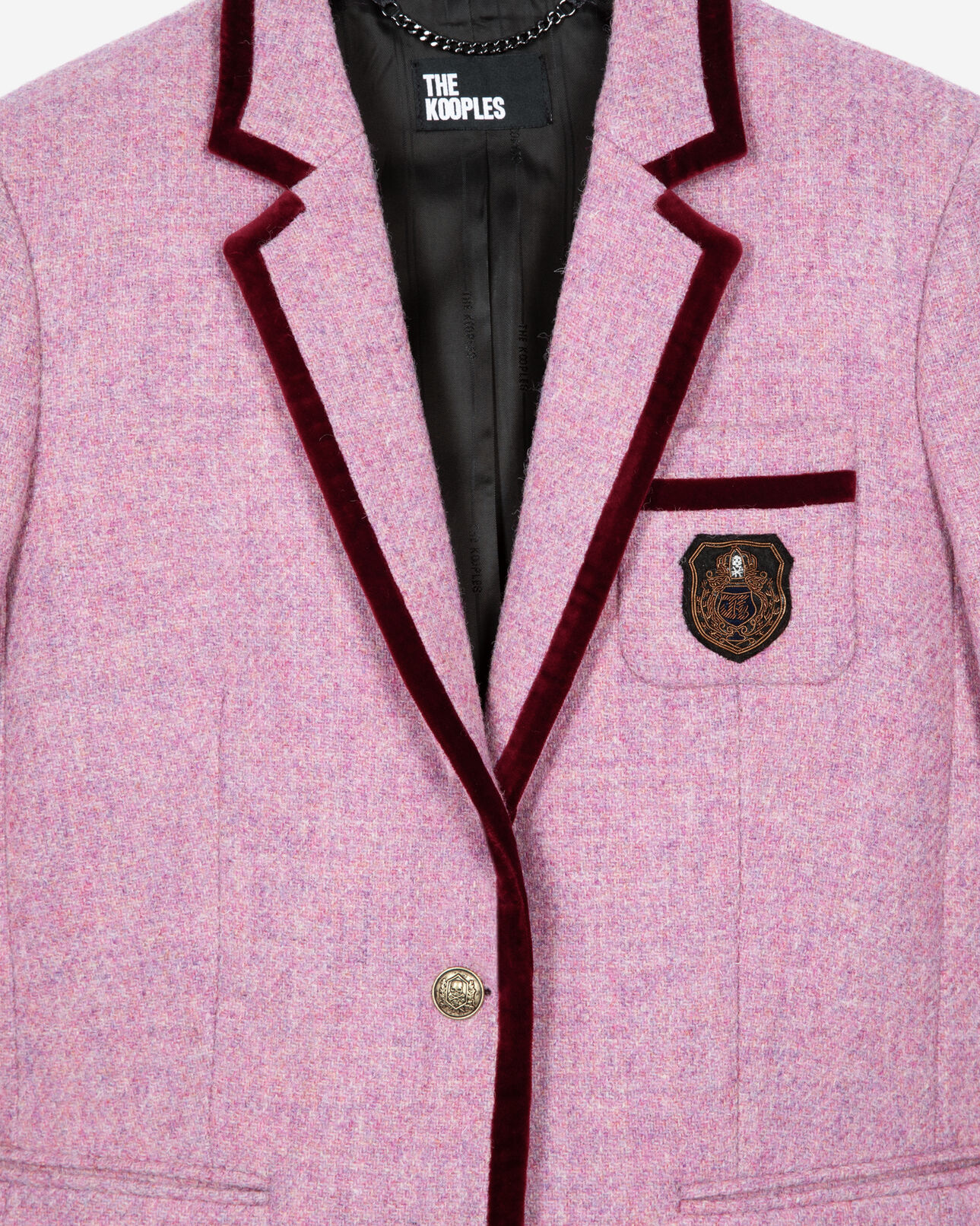 The Kooples FEMME PINK veste taille the kooples x harris tweed rose en laine