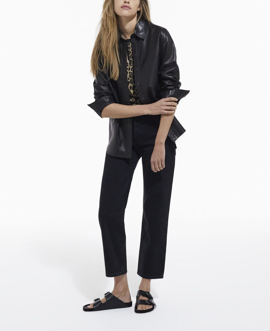 black leather shirt
