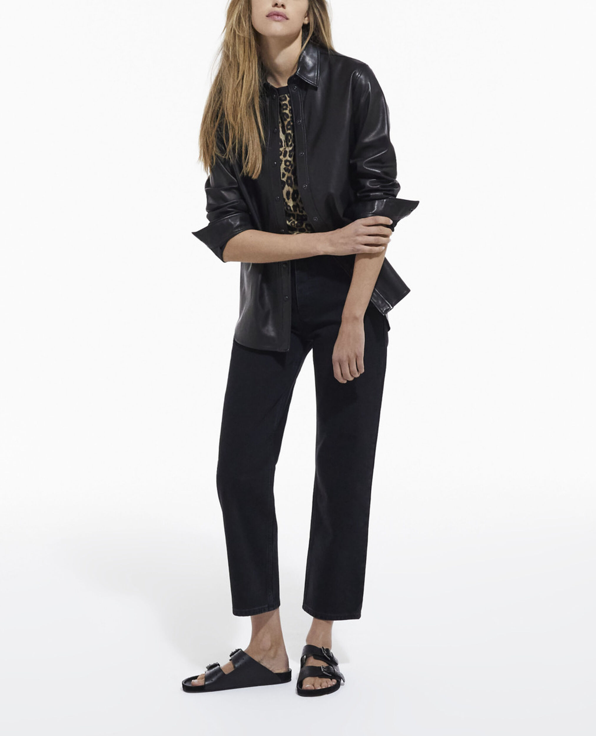 Black leather shirt, BLACK, hi-res image number null