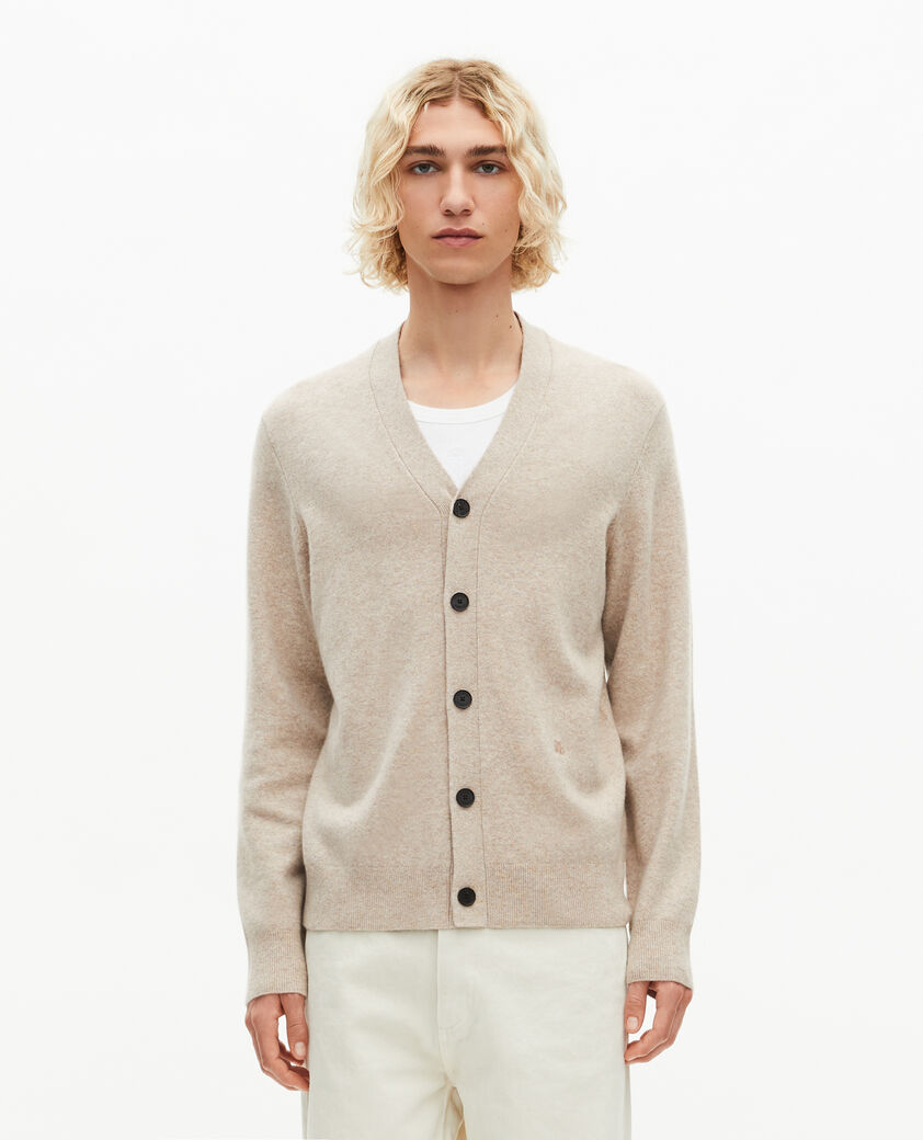 The Kooples HOMME BEIGE MELANGE cardigan en cachemire beige