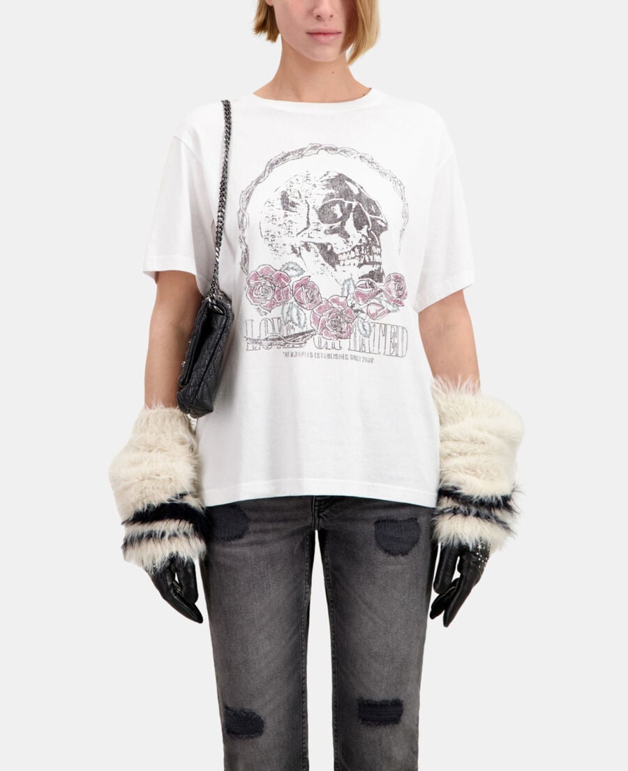 The Kooples DAMEN WHITE weißes t-shirt mit vintage-skull-siebdruck