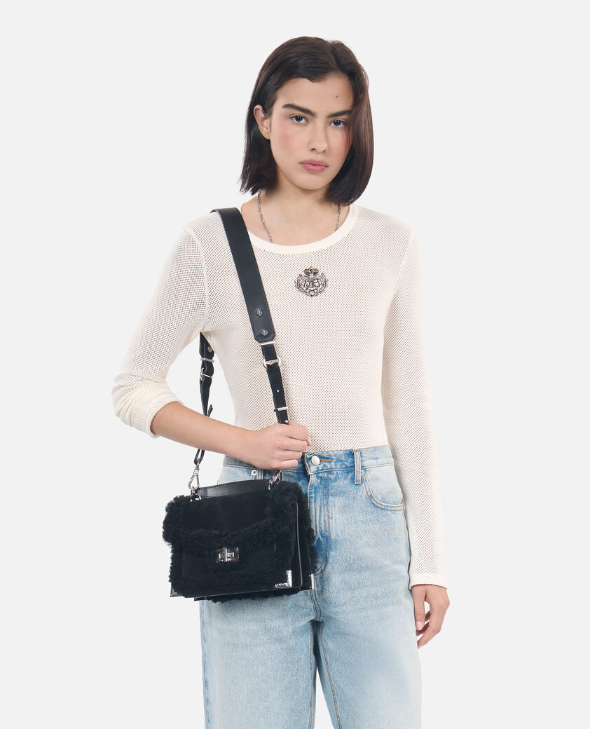 The Kooples FEMME BLACK sac emily small cuir su&egrave;de noir