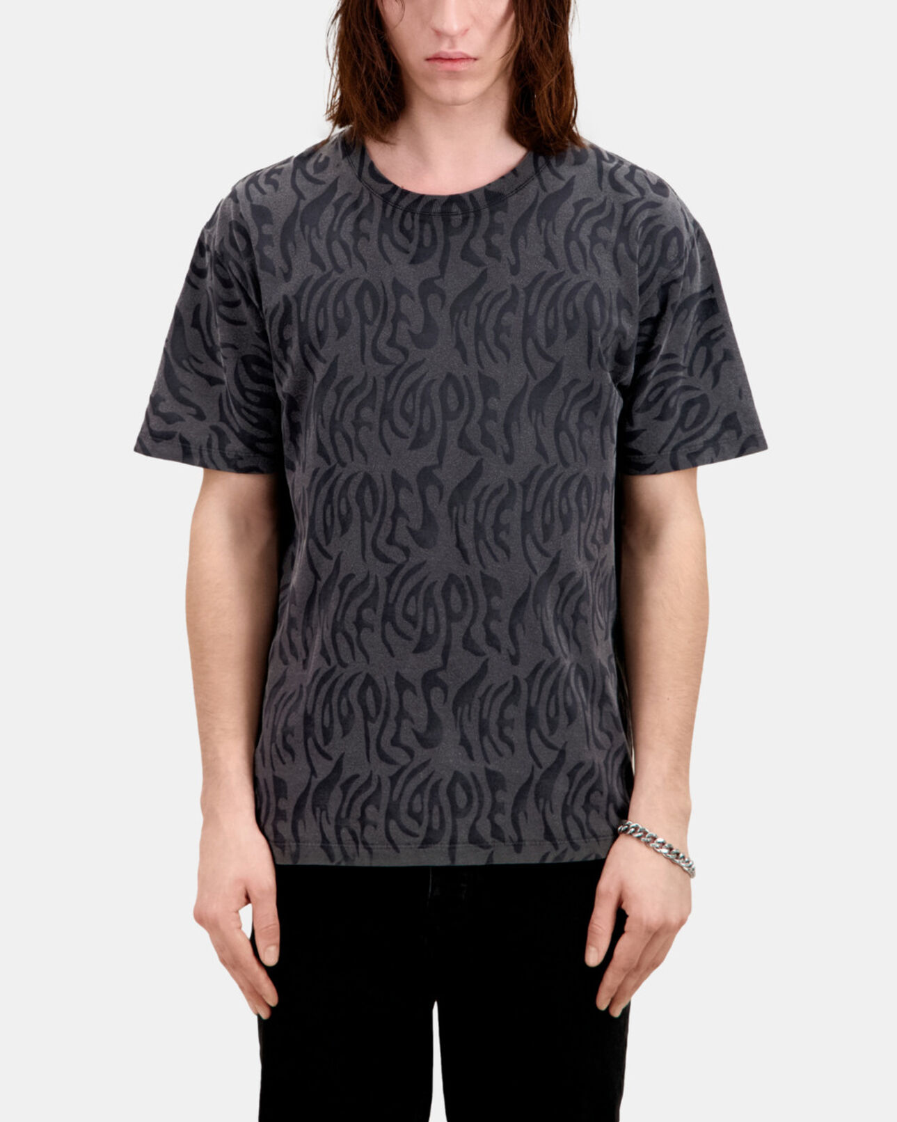 The Kooples MEN BLACK WASHED men's printed t-shirt