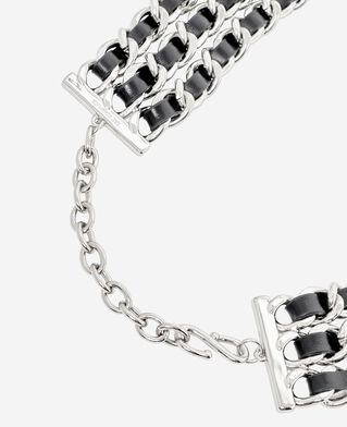 The Kooples WOMEN BLACK SILVER necklace with leather and silver chains