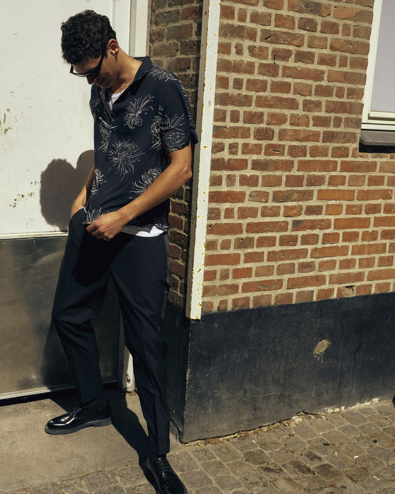 The Kooples MEN BLACK wool trousers with satin bands and turn-ups at the bottom of the legs
