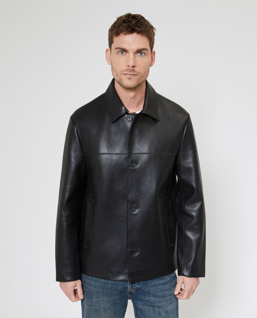 The Kooples HOMME BLACK blouson en cuir &agrave; boutons noir