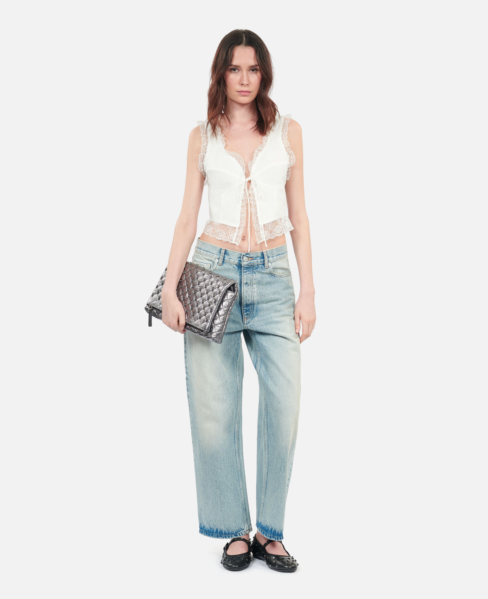 The Kooples FEMME ECRU top sans manches avec dentelle écru