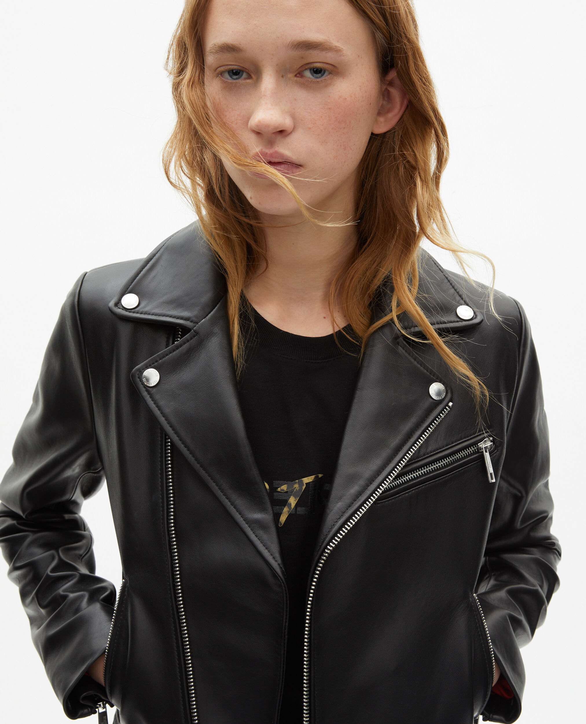 Black leather biker jacket | The Kooples US