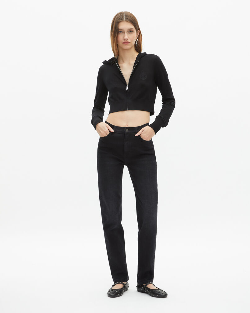 The Kooples WOMEN BLACK black wool hooded cardigan 
