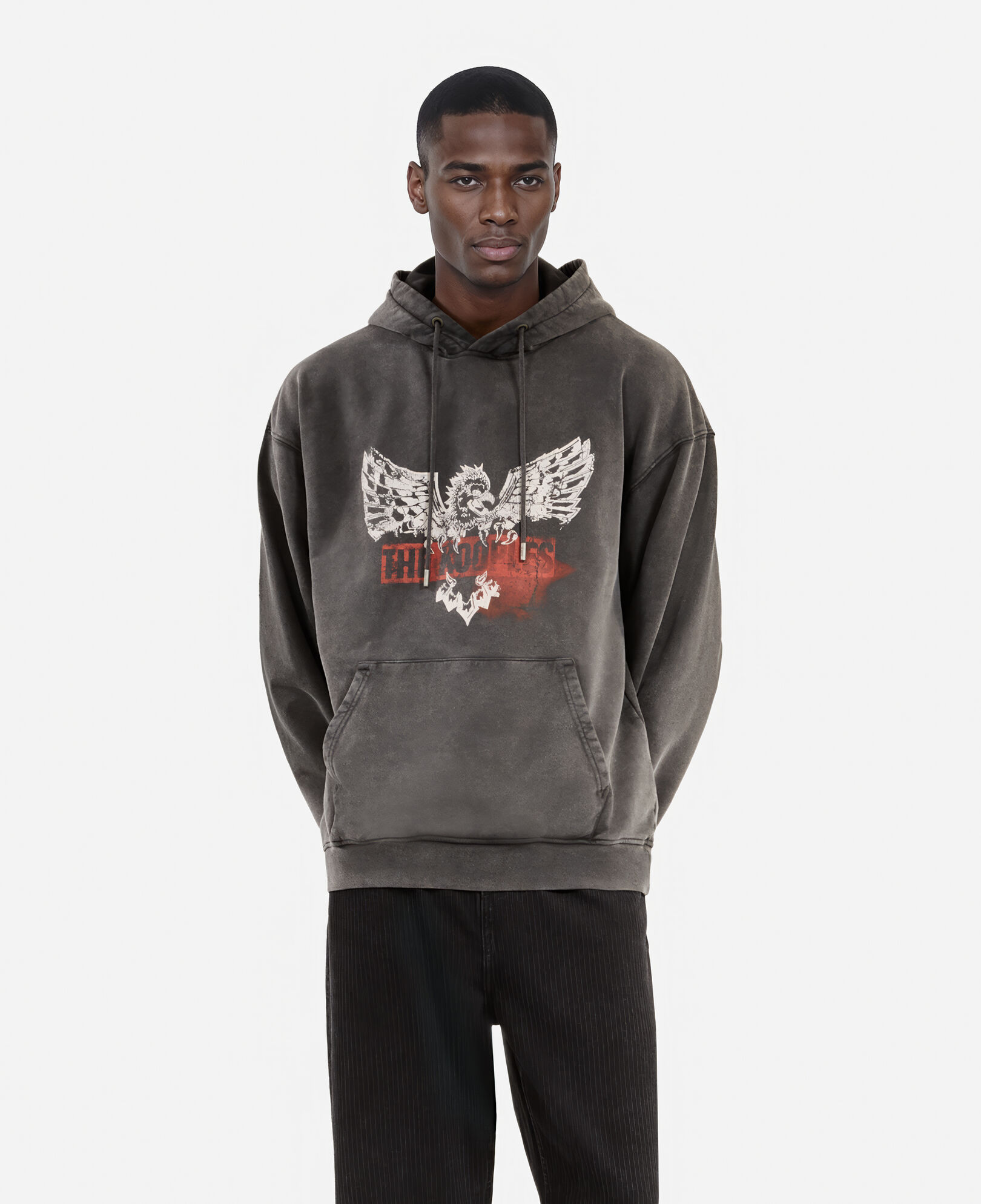 The Kooples MEN BLACK black screen print hooded sweatshirt