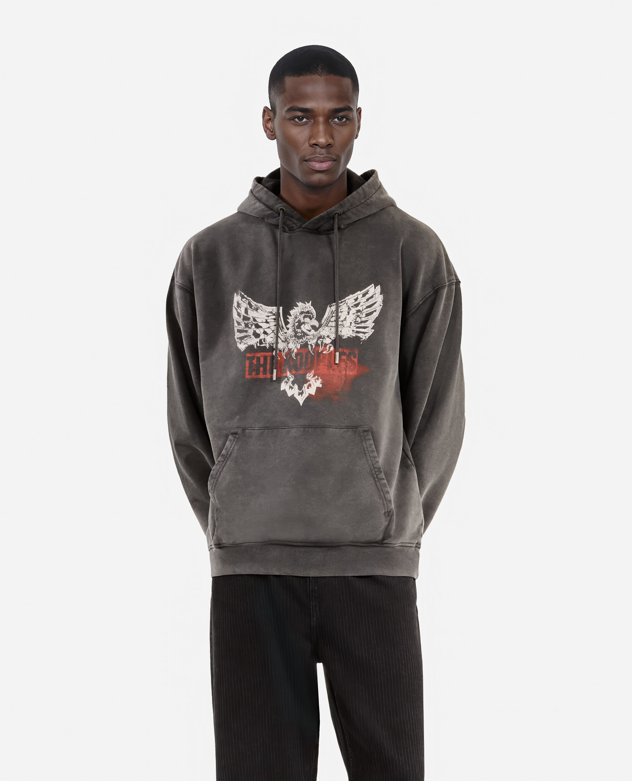 Black screen print hooded sweatshirt, BLACK, hi-res image number null