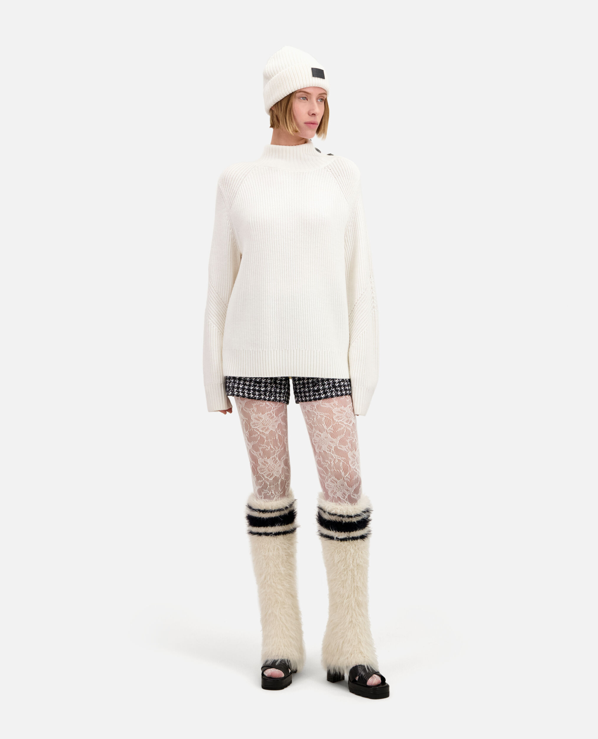 Ecru wool sweater with bijou buttons, ECRU, hi-res image number null