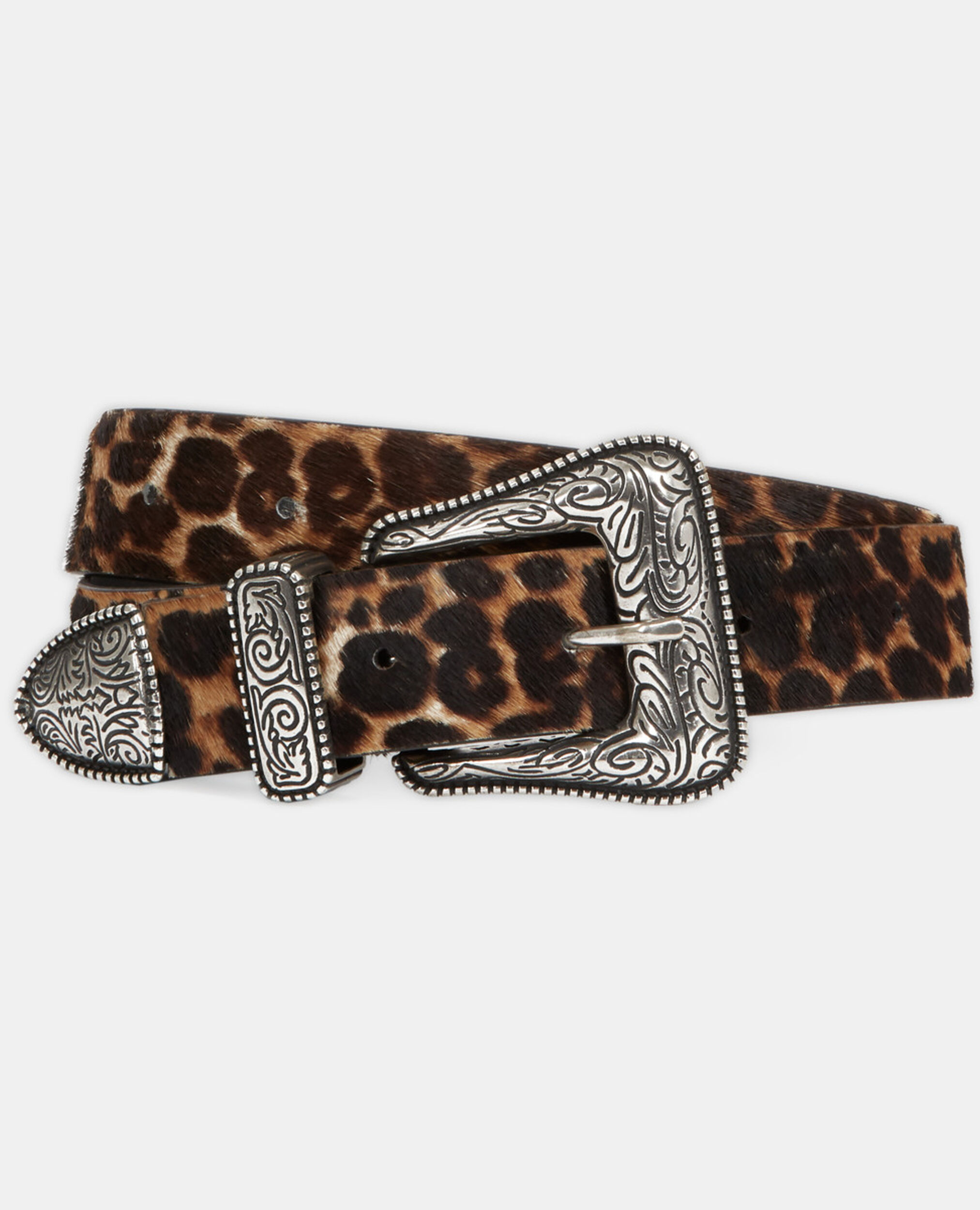 Thin leopard print leather belt, LEOPARD, hi-res image number null