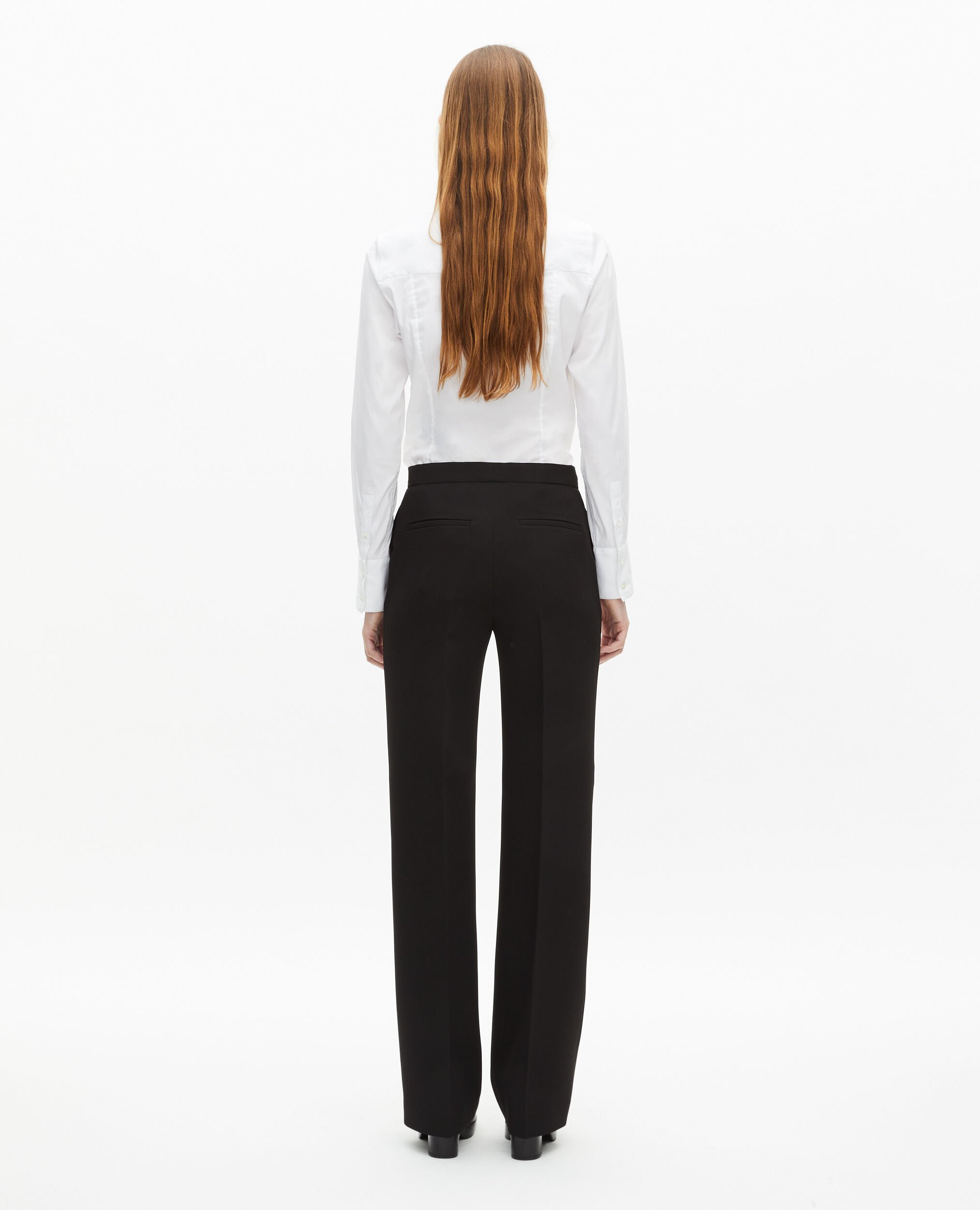 Black straight-cut crepe tailored pants, BLACK, hi-res image number null