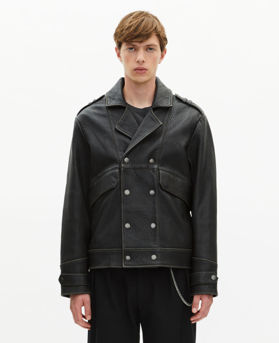 The Kooples HOMME BLACK blouson en cuir double boutonnage noir