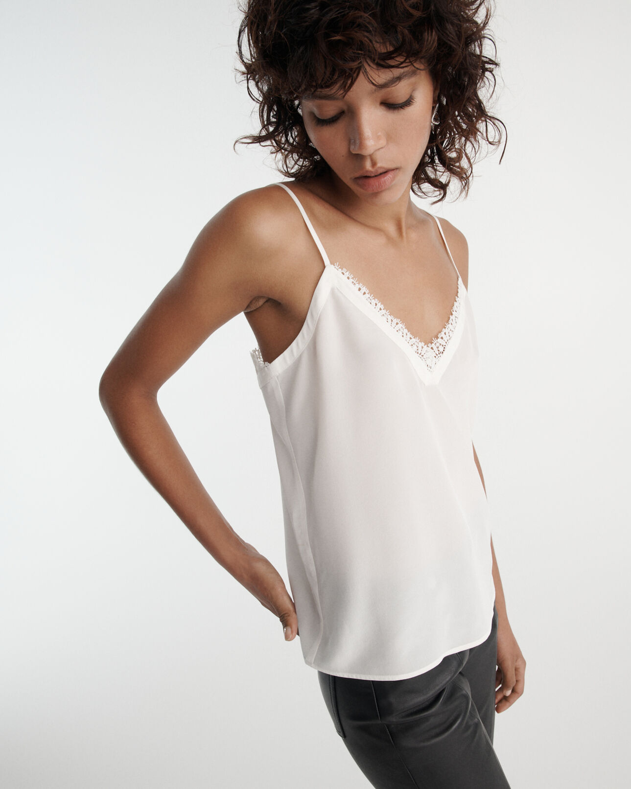 The Kooples WOMEN ECRU ecru silk camisole with v-neck and lace back