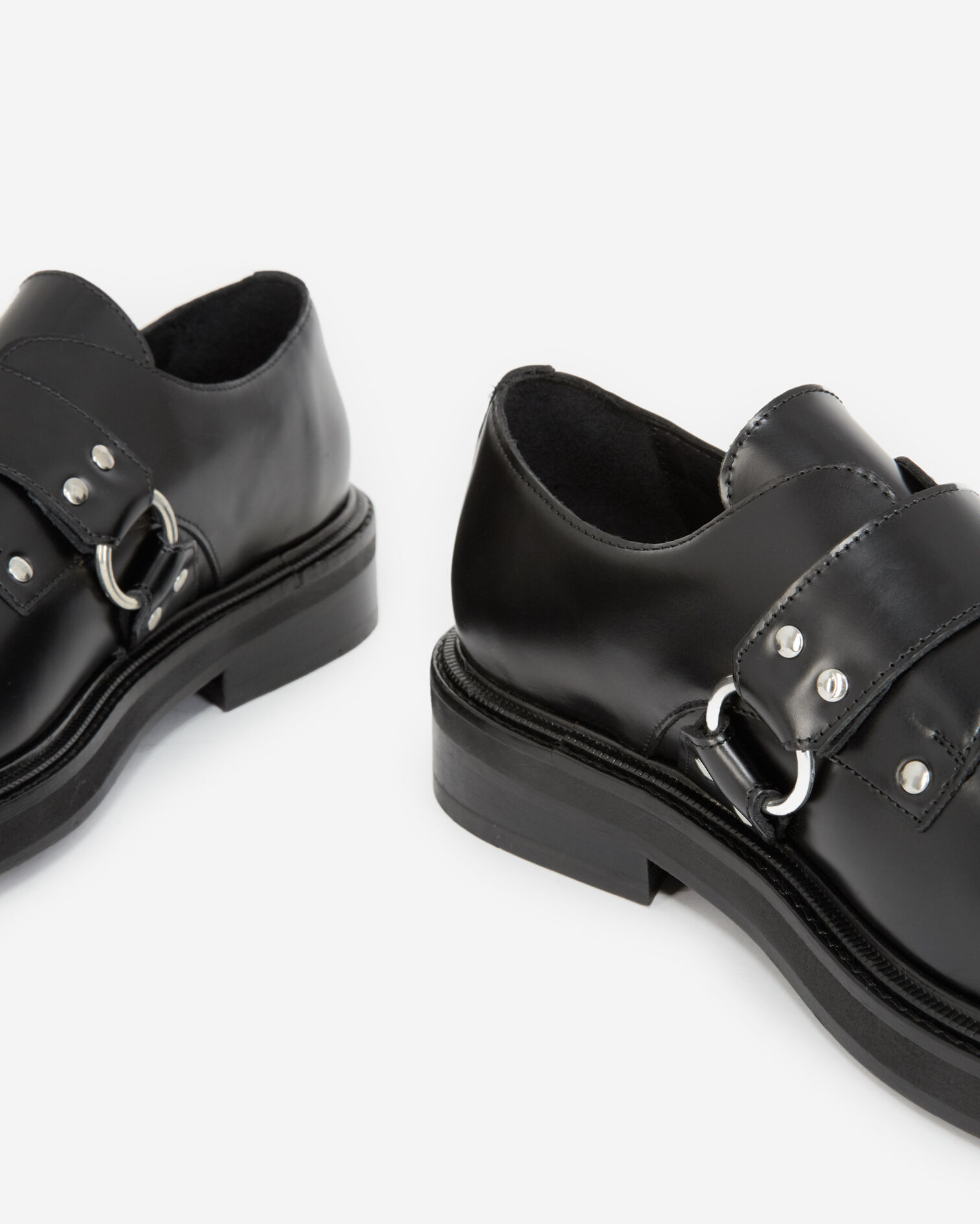 Black shoes in leather with silver buckle, BLACK, hi-res image number null