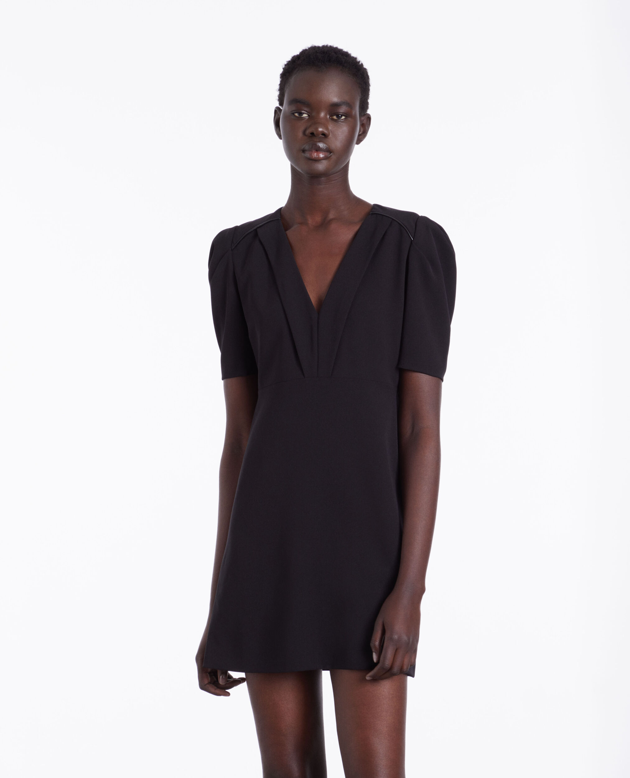 Short black crepe dress, BLACK, hi-res image number null