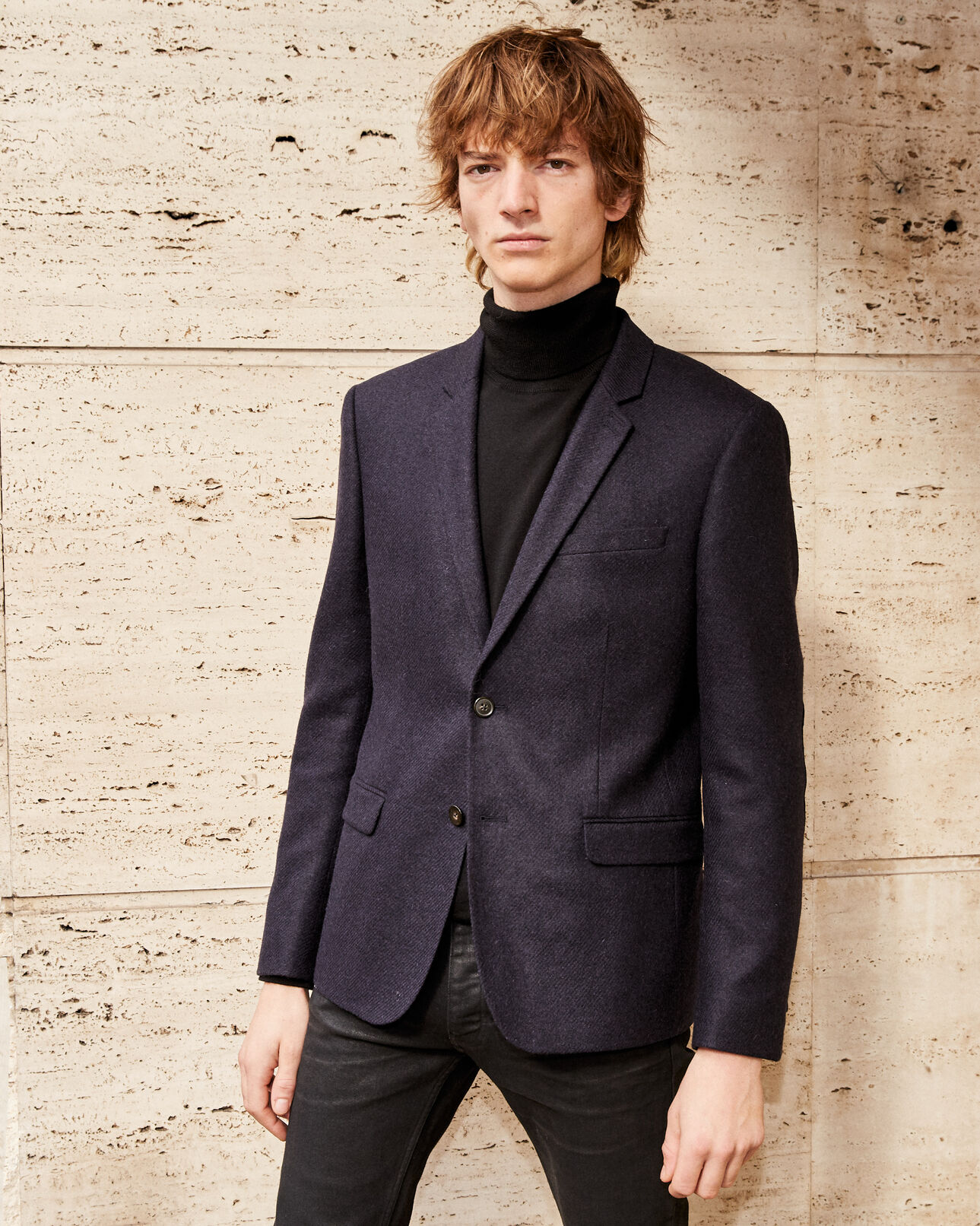 The Kooples HOMME DARK NAVY veste laine navy à coudières en cuir