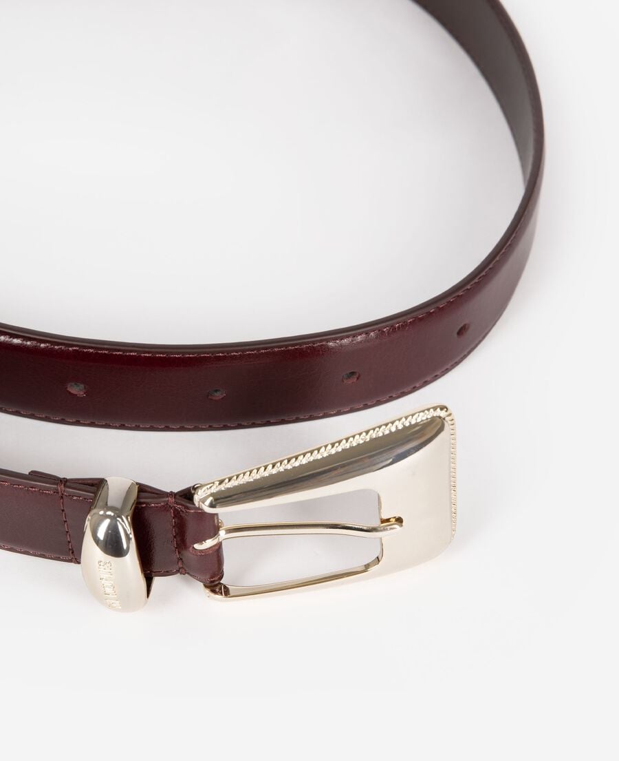 The Kooples MUJER BORDEAUX cinturón de cuero burdeos con hebilla estilo western dorada