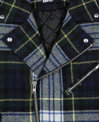 The Kooples MEN GREEN-WHITE green and navy blue check wool biker jacket the kooples x harris twed