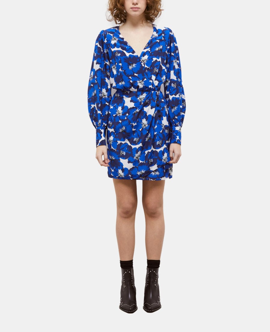 The Kooples WOMEN BLUE short printed silk wrap dress