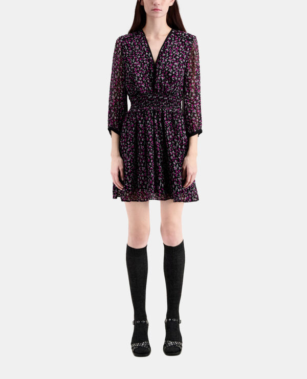 short printed dress with smocking