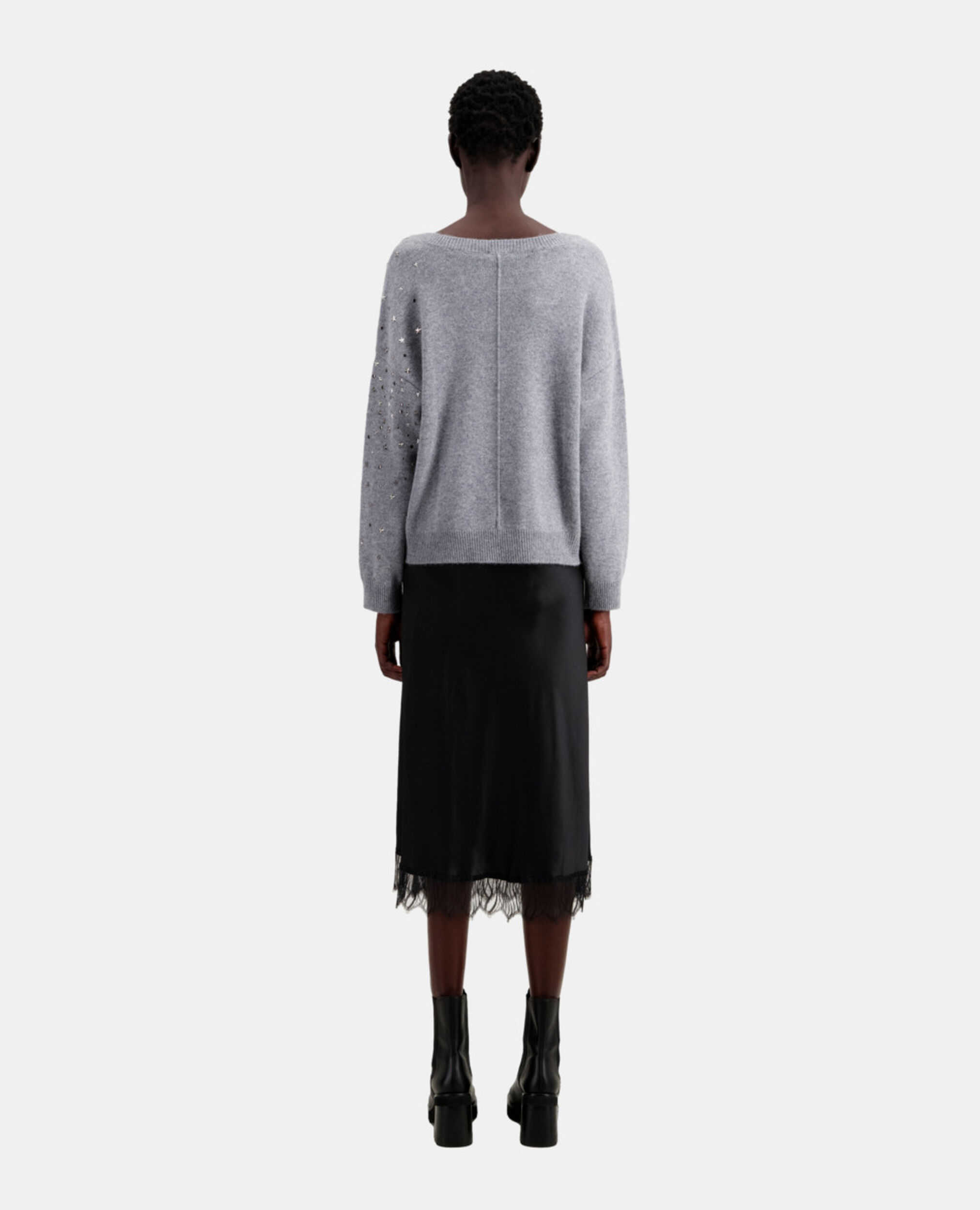 Grauer Pullover mit Sternenmotiv, MIDDLE GREY MEL, hi-res image number null