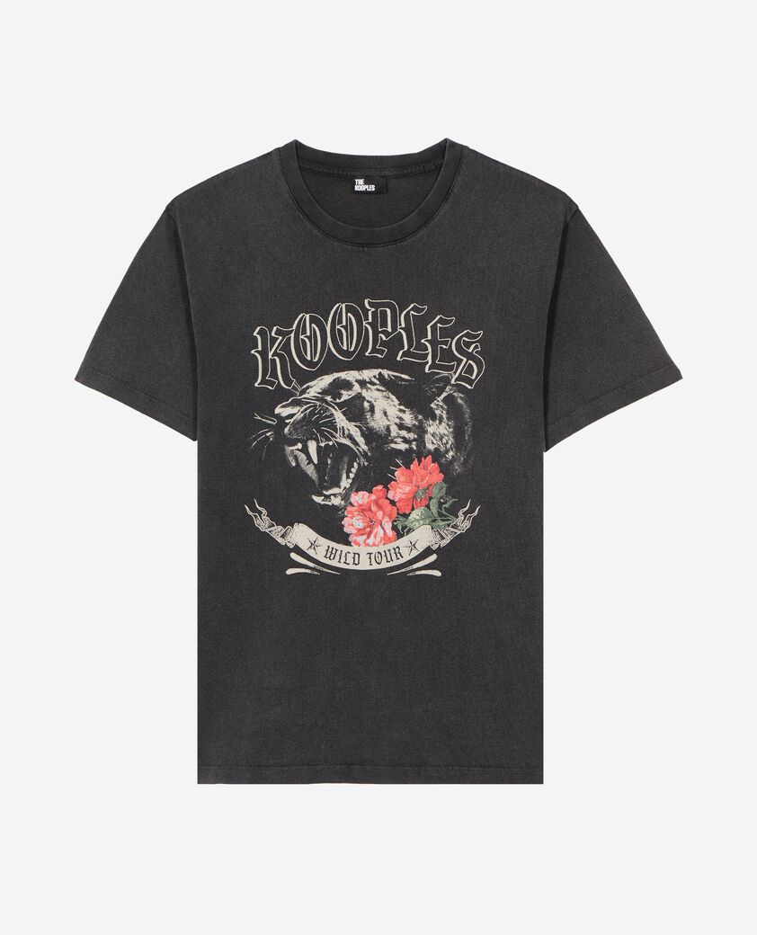 The Kooples HOMME BLACK WASHED t-shirt avec s&eacute;rigraphie panth&egrave;re noir