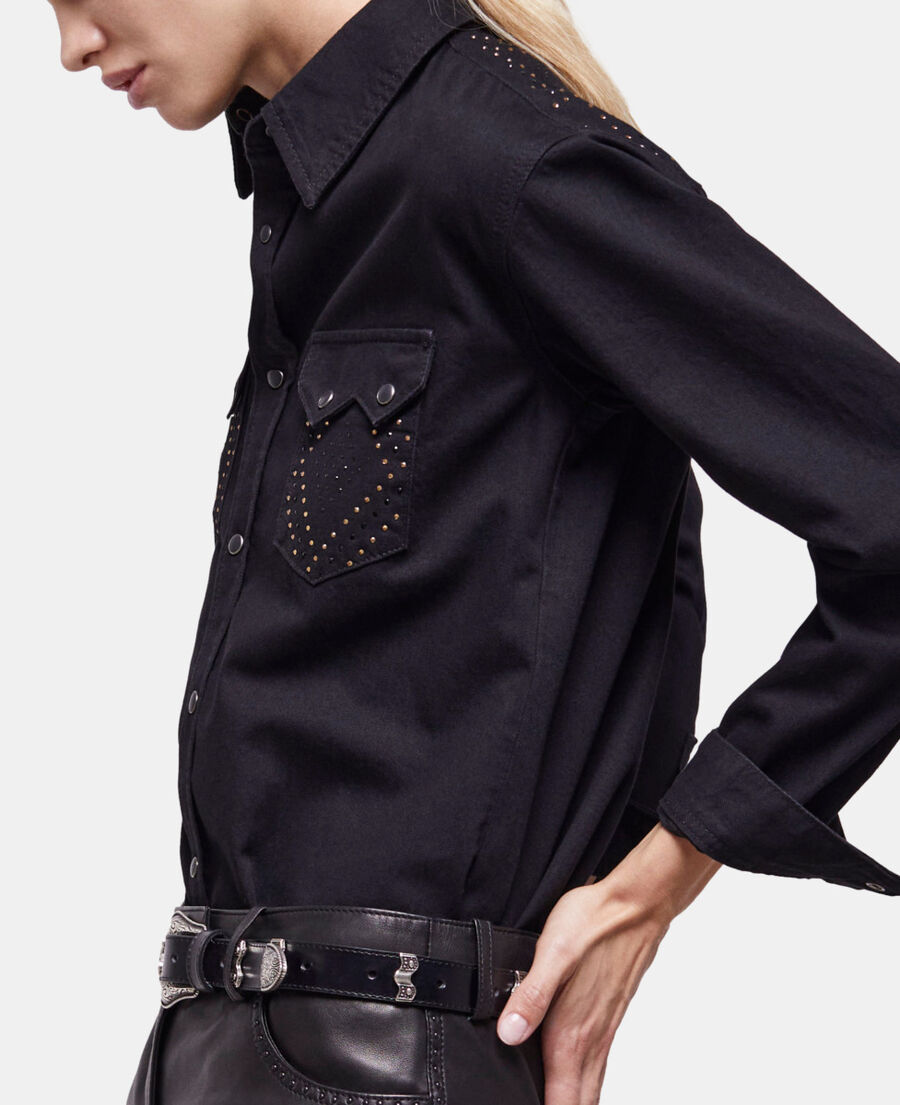 The Kooples WOMEN BLACK WASHED black shirt with stud details
