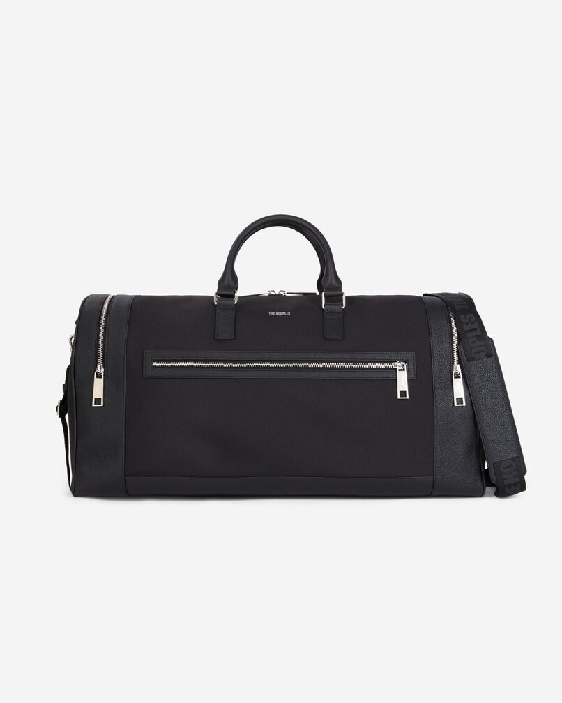The Kooples HOMME BLACK sac weekend en cuir et toile noire