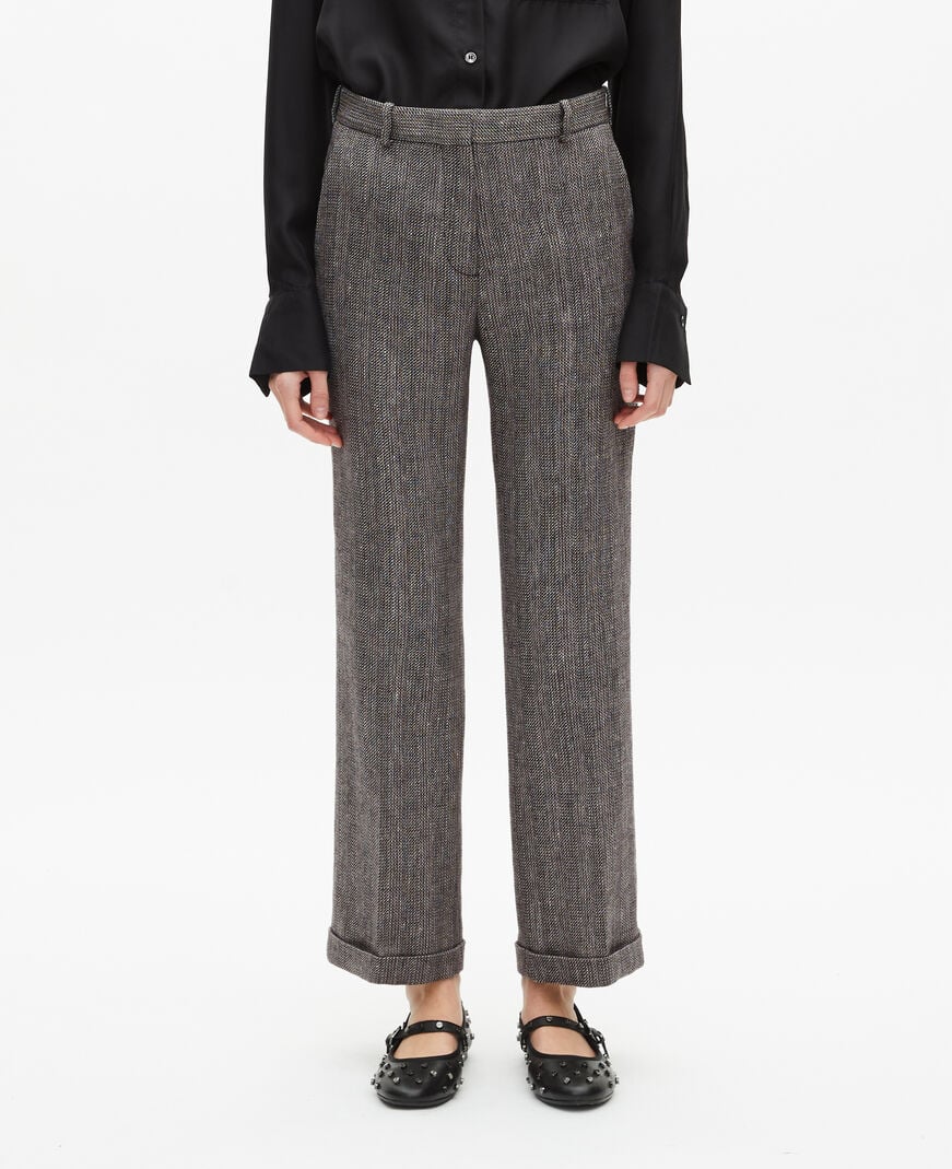 The Kooples WOMEN GREY grey wool and linen straight-leg tailored pants