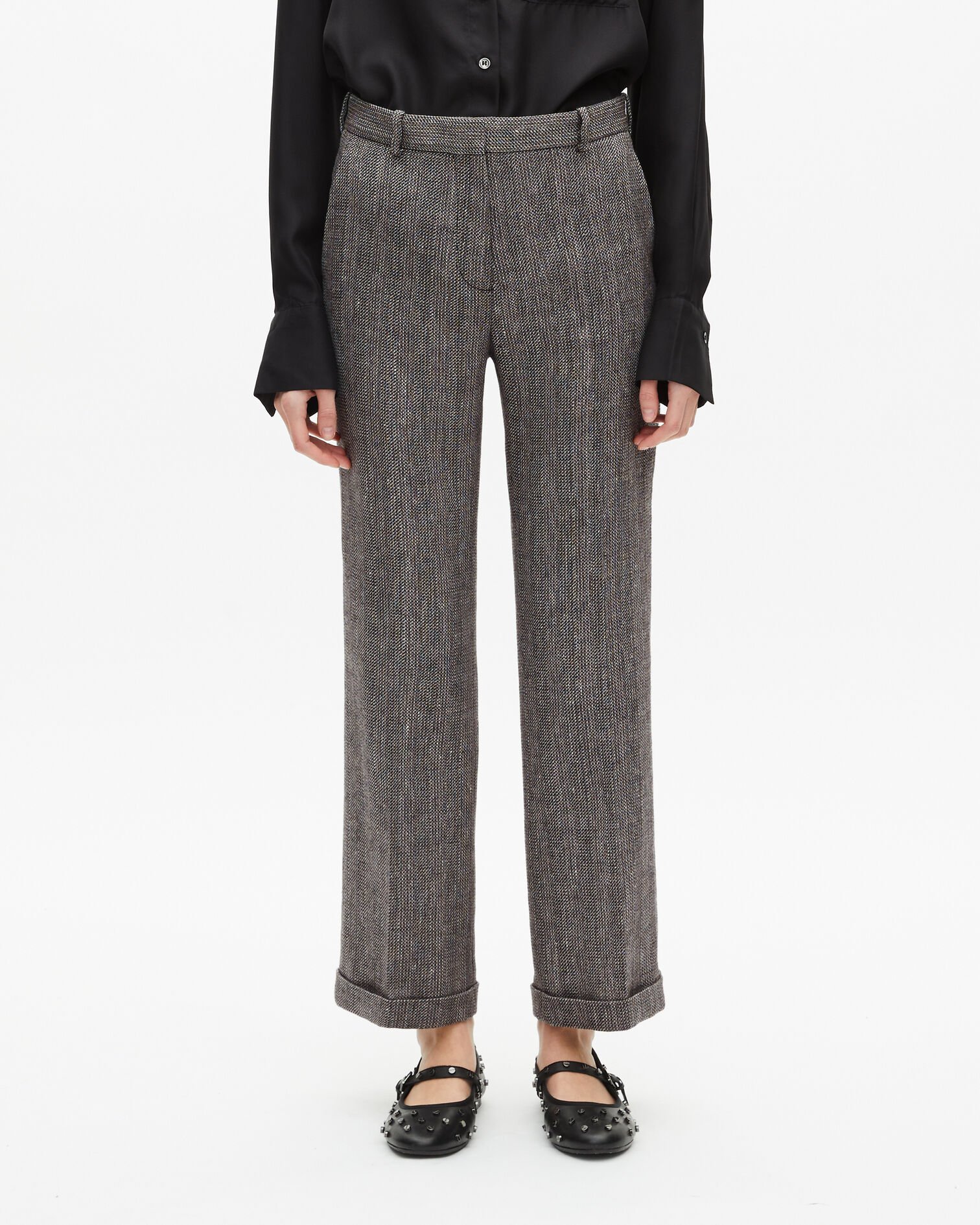 Grey wool and linen straight-leg tailored pants, GREY, hi-res image number null