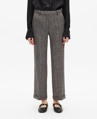 The Kooples WOMEN GREY grey wool and linen straight-leg tailored pants